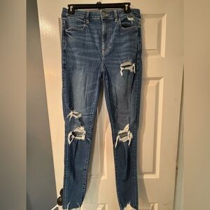 American Eagle super hi rise jegging next level stretch size 8 long distressed